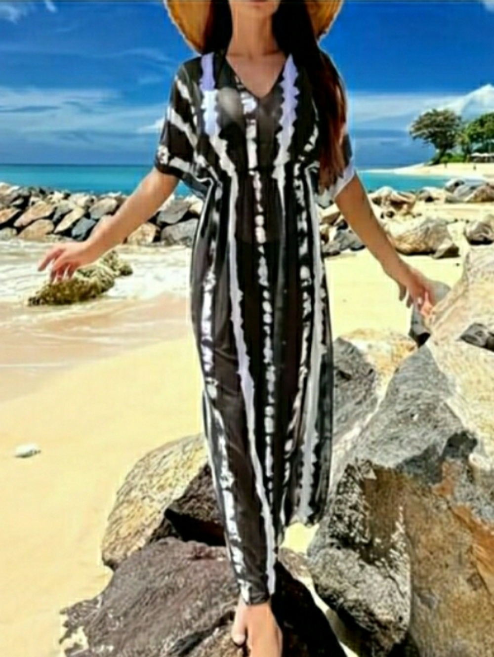 Swimsuit Coverup Vneck Black White Semi Sheer 🤍 NWT - Picture 5 of 11